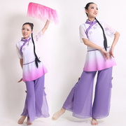 2023客家喜客家人舞蹈服装成人广场舞表演出服紫色斗笠舞秧歌
