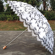 复古典二折黑胶绣花伞防紫外线防晒遮阳太阳伞晴雨伞蕾丝洋伞白色