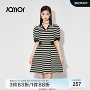 jamor黑白条纹连衣裙女2024春夏，时尚收腰设计感辣妹裙子加末