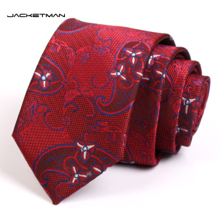 jacketman领带男韩版窄款正装商务，7cm深红色腰果，花图案复古英伦款