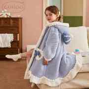 儿童睡衣女孩艾莎睡袍女童睡衣秋冬款加厚法兰绒宝宝珊瑚绒浴袍