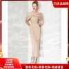 zs名品越南设计师calista23款斜领露肩高腰修身简约优雅气质长裙