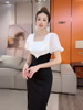 简约精致韩系黑白拼色连衣裙，女2023夏季高级感气质修身包臀裙