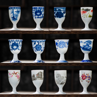 白酒杯陶瓷套装家用中式单个高脚杯小容量烈酒杯青花瓷釉下彩个人