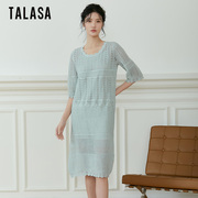 talasa商场同款亚麻针织，两件套连衣裙2024年春夏，镂空文艺慵懒