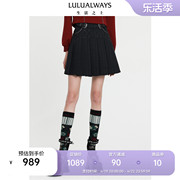 lulualways商场同款百搭时尚，高腰显瘦黑色，百褶短裙