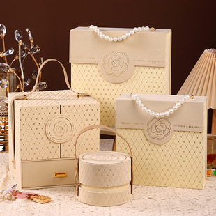 结婚伴手礼盒空盒子高级礼物，包装盒子喜糖盒生日盒圆形手提盒