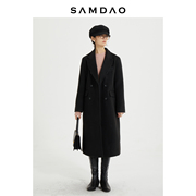 SAMDAO 永远的黑色大衣 韩版显瘦女士显瘦中长款秋冬加厚毛呢外套