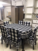 简约现代黑白格子桌布小方格，布艺棉麻小清新餐桌，桌布桌椅套罩套装