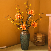 陶瓷复古怀旧客厅餐桌台面花瓶古铜绿色中式干花装饰品摆件花插
