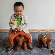 泰国创意原木矮凳实木小凳子大象换鞋凳宝宝小圆凳木墩子儿童木凳