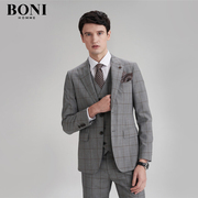 BONI/堡尼商务正装套装上装男士进口羊毛格子西服外套 AJ183081A
