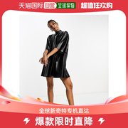 香港直邮潮奢asos女士设计高领，皮革效果t恤式连衣裙(黑色)
