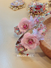 halokracc韩国进口纯手工粉，软陶玫瑰花朵梦幻，粉水晶半圆环耳钉