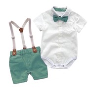 集运夏季跨境男童小宝宝，绅士英伦风套装婴儿，背带裤帅气礼服两件套