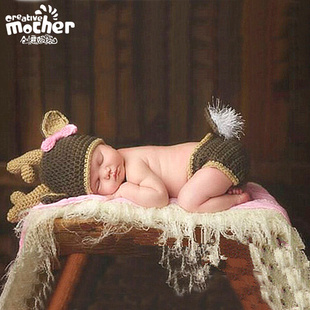 速发婴儿摄影生日小鹿，宝宝拍照道具欧美宝宝，摄影毛线编