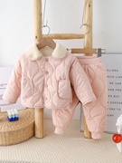 婴幼儿冬装女宝宝冬季外出衣服分体套装，一二岁女童加绒加厚两件套