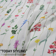 白底 竖条 花朵 枝叶 宽幅 真丝雪纺纱 100%桑蚕丝服装布料面料