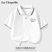 拉夏贝尔女童短袖polo衫，2024夏季儿童休闲时髦上衣女大童t恤