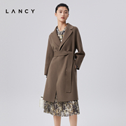 lancy朗姿羊毛大衣，冬季中长款毛呢外套女高级感收腰显瘦气质通勤
