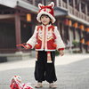 男童冬款棉衣套装红色，加绒加厚唐装中国风宝宝汉服古风过年拜年服