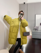 欧货黄色立领羽绒服女冬季2023年韩版宽松显瘦中长款加厚外套