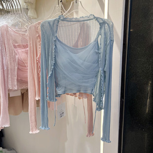 夏季氛围感小个子两件套设计感韩版纺纱拼接打底吊带薄款防晒开衫