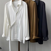 侧边系带垂感衬衫女秋季慵懒风法式衬衣，设计感小众长袖雪纺衫上衣