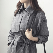 高货灰色2024春秋装，修身显瘦中长款大码时尚女式大衣格子风衣