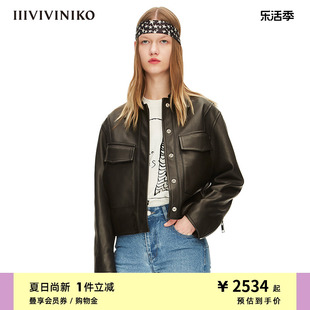 iiiviviniko春夏工装，感水染羊皮机车皮，衣女m212901801a