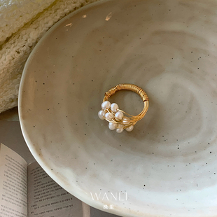 挽里天然手工淡水珍珠戒指小众，设计感气质复古细线，缠绕气质女戒
