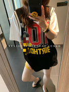 韩国2024夏季女假两件盖臀拼接篮球服运动风宽松短袖T恤