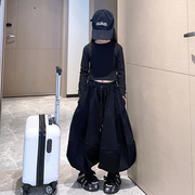 韩国女童长袖高弹t恤上衣，灯笼裤两件套2024时髦洋气春秋套装