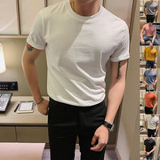 夏季男士纯色圆领短袖t恤韩版修身简约时尚休闲棉体恤半袖打底衫