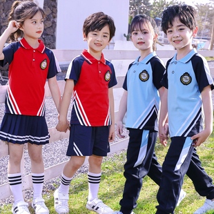 小学生校服夏装儿童运动班服定制短袖长裤套装夏天蓝色幼儿园园服