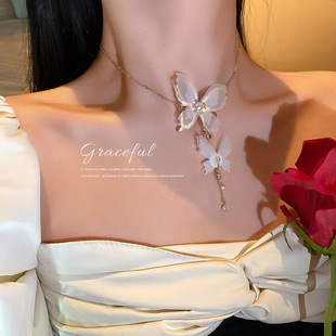 韩国东大门时尚个性珍珠，镶钻蕾丝蝴蝶项链颈链超仙少女，锁骨链项饰
