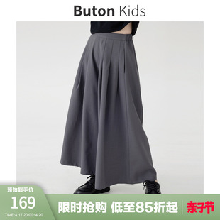 Buton Kids女童灰色百褶九分阔腿裤秋季宽松休闲长裤亲子装