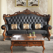 大户型客厅沙发美式真皮，组合沙发头层牛皮别墅欧式全实木雕花沙发