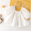 女童泡泡袖娃娃衫夏季洋气，儿童公主衬衫白色，短袖衬衣纯棉上衣
