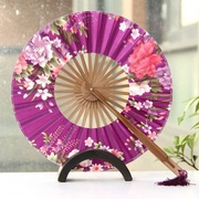 折叠扇子圆形古代女日式团扇，便携收缩布面折扇夏季凉快创意可爱