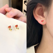 法式玫瑰花mini小耳钉精致简约气质耳环独特小众设计耳饰耳夹