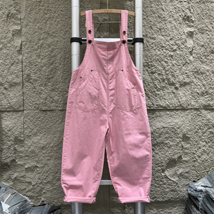 粉色背带长裤女夏装24洋气，时尚减龄薄款牛仔，连体裤休闲哈伦裤