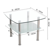 简约现代钢化玻璃小茶几正方形双层加高沙发边茶几桌子不锈钢