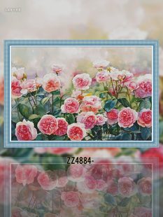 ZZ4884-粉色佳人十字绣印花2024年现代简约风景花卉系列
