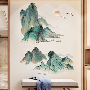 山水风景画壁纸自粘墙画壁画，客厅电视沙发背景墙贴纸贴画墙面装饰