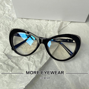 小香家平光蓝光眼镜，女小红书同款黑色板材，时尚猫眼镜框ch3405