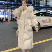 高端感中长款羽绒服女2023年冬韩版时尚大毛领白鸭绒(白鸭绒)外套