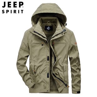 jeepspirit男士休闲夹克大码工装多袋宽松休闲户外运动冲锋外套