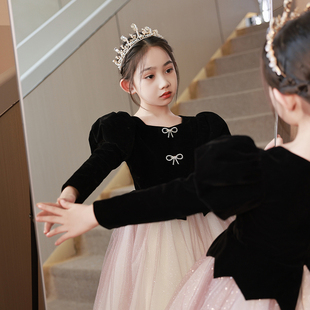 儿童公主裙女童礼服，高端生日小女孩花童长袖，主持人钢琴洋气演出服