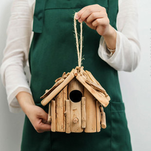 悦己创意漂流木鸟窝手工木制小屋子花园室外动物小木屋挂饰批